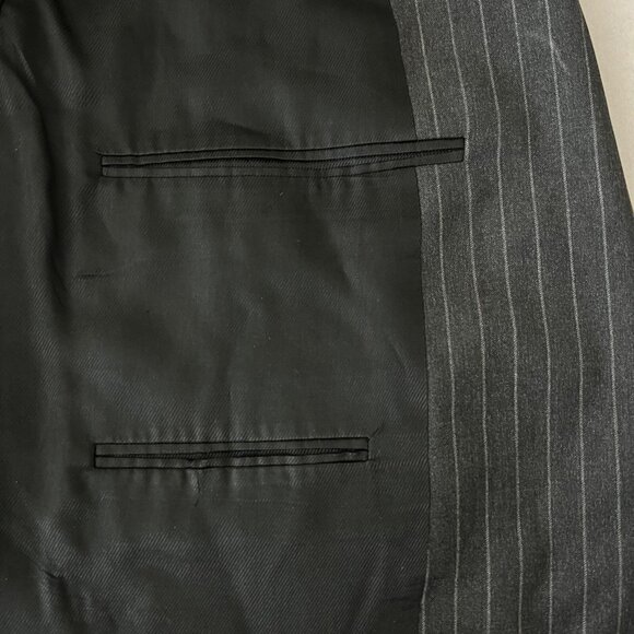Hickey Freeman Men's Black Pinstripe Wool Blazer Jacket Coat Size 46 Long - Picture 7 of 12